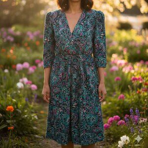 Union Label Vintage Breli A-Line Flowy Dress Retro Floral Size 6 Grandmacore